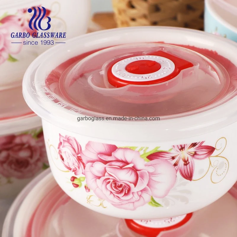 2000ml/1360ml/880ml Factory 3 PCS Set Ceramic Porcelain Bowl Sets with Lids Salad Fruit Mixing Bowl Ceramic Dinner Set with Plastic Lid and Air Hole