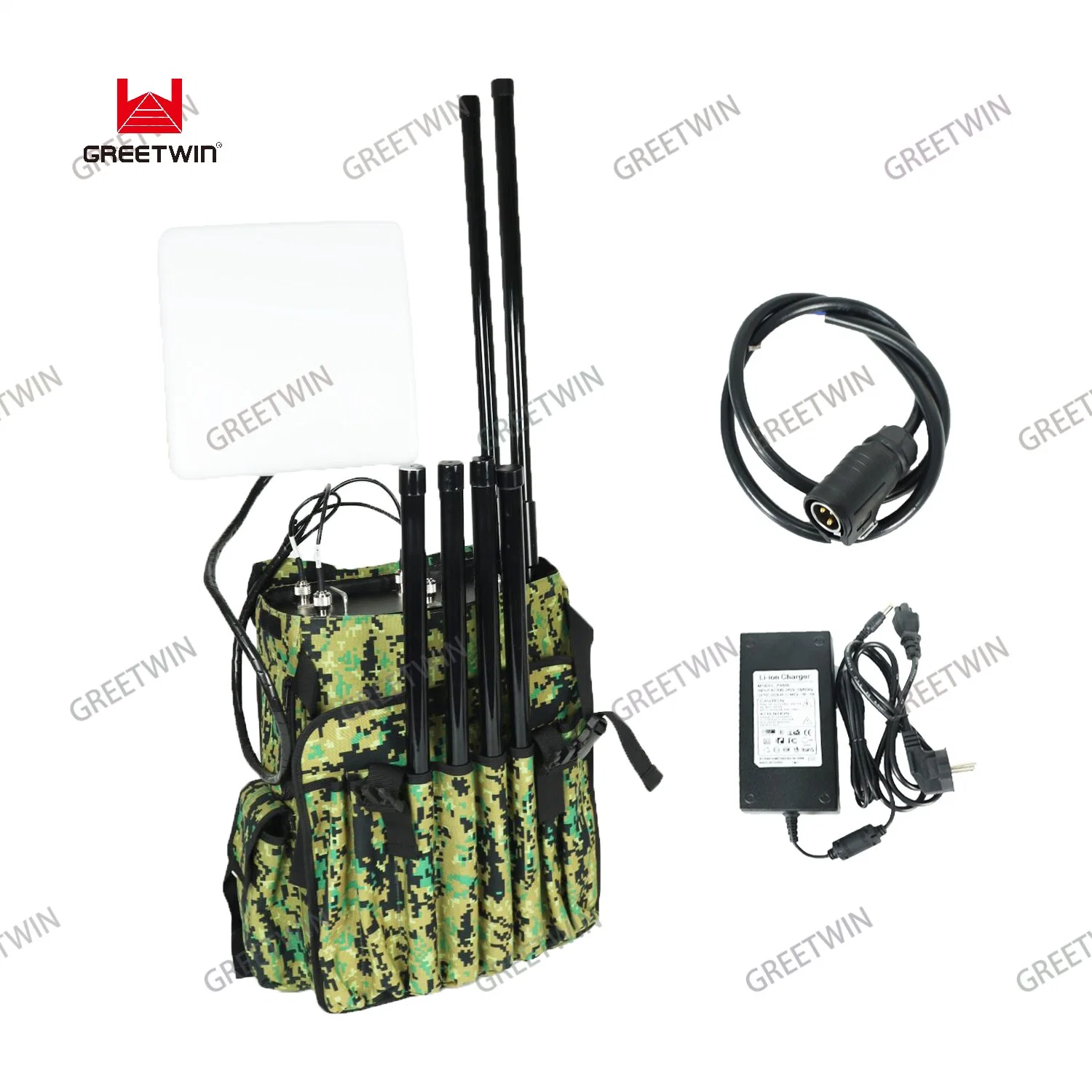 Camuflaje Color de alta potencia Jammer aviones no tripulados Uav mochila de la banda de 6 de la señal de Drone Anti Jammer