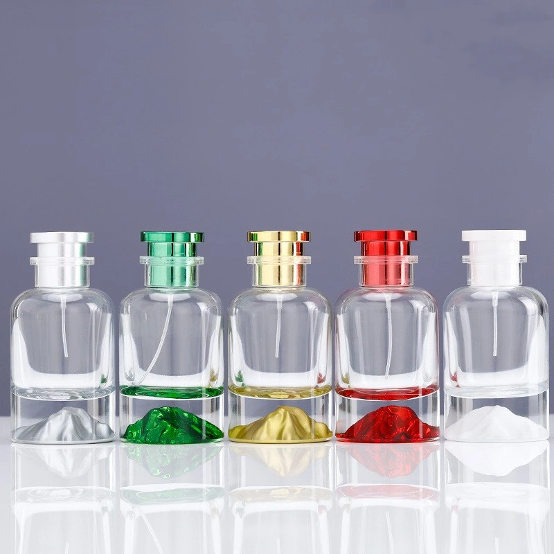 30ml 50ml 100ml Luxury Volcano Bottom Round Glass Perfume Empty Bottle with Acrylic Cover