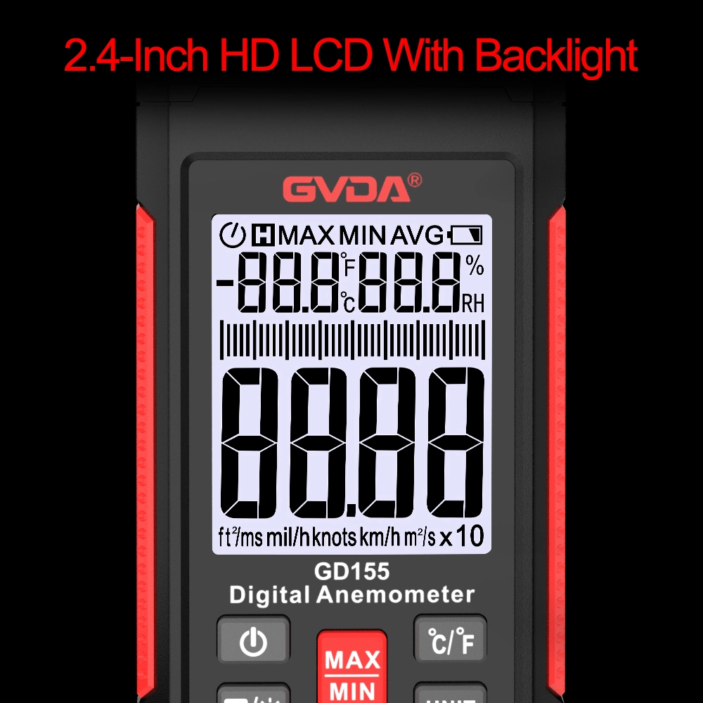 Indicador de velocidad del viento con retroiluminación LCD digital con humedad de temperatura Metro