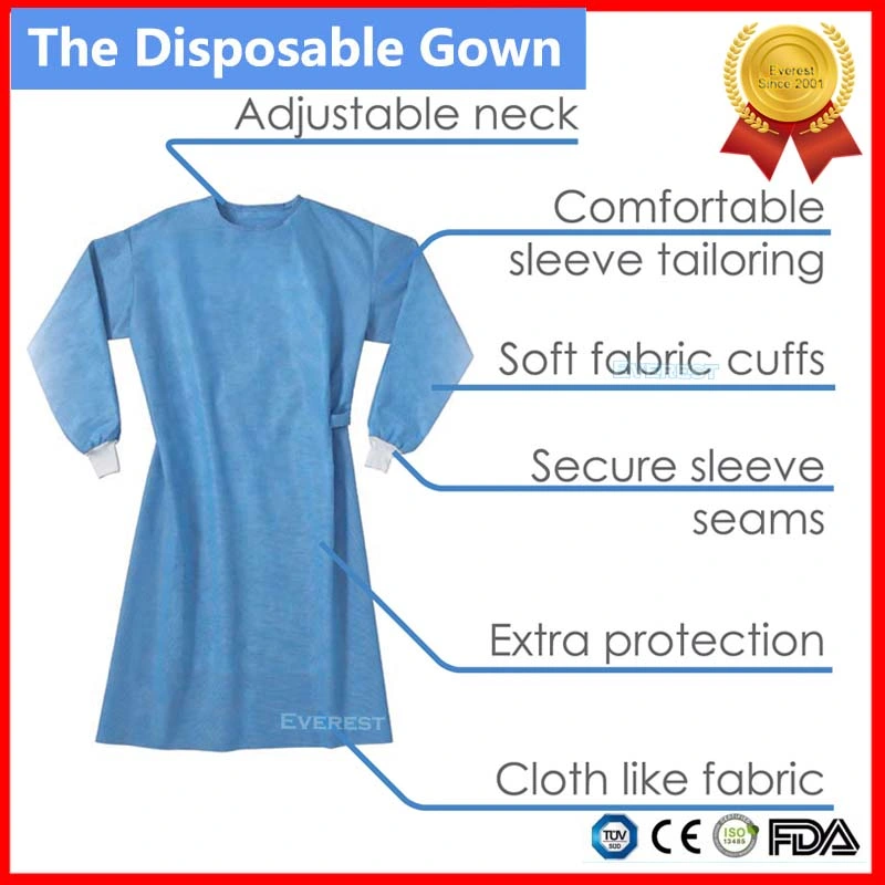 Light Blue Disposable Reinforced Isolation Gown