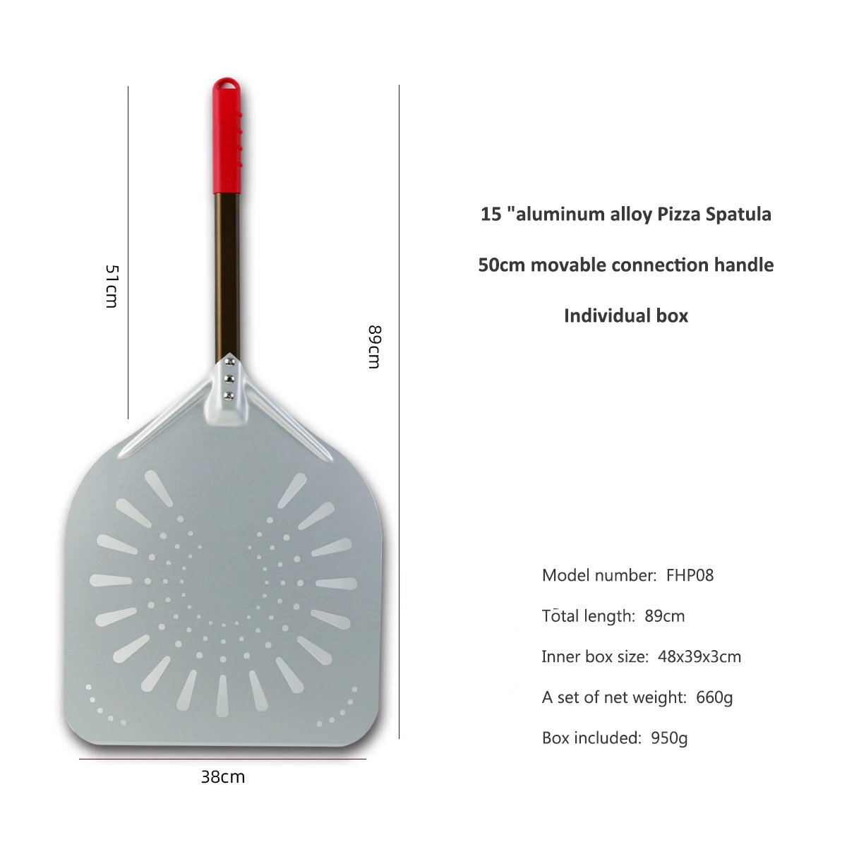 Aluminum Pizza Shovel Round Detachable Pizza Peel Perforated with Wood Handle