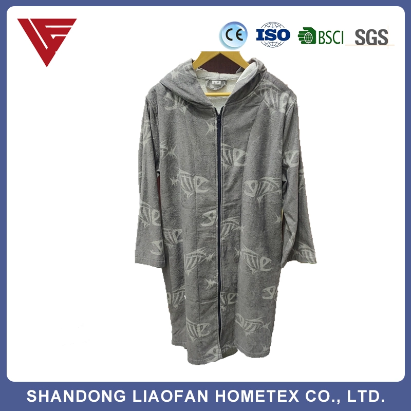 High quality/High cost performance Cotton Velour Print Hooded Bathrobe Pajama Roe for Men