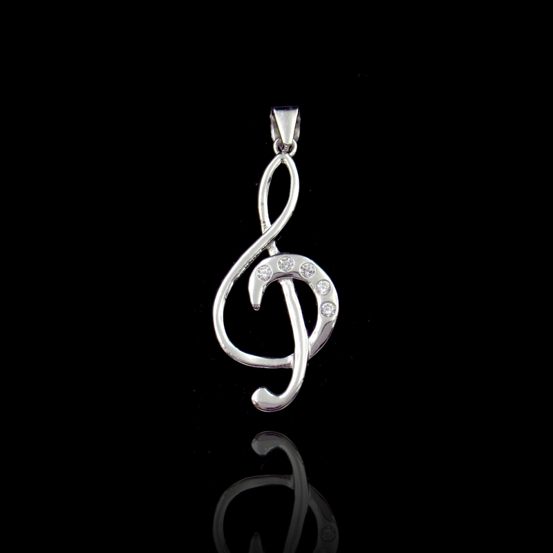 Special Sterling Silver Cubic Zirconia Treble Symbol Shaped Pendant for Singer Gift