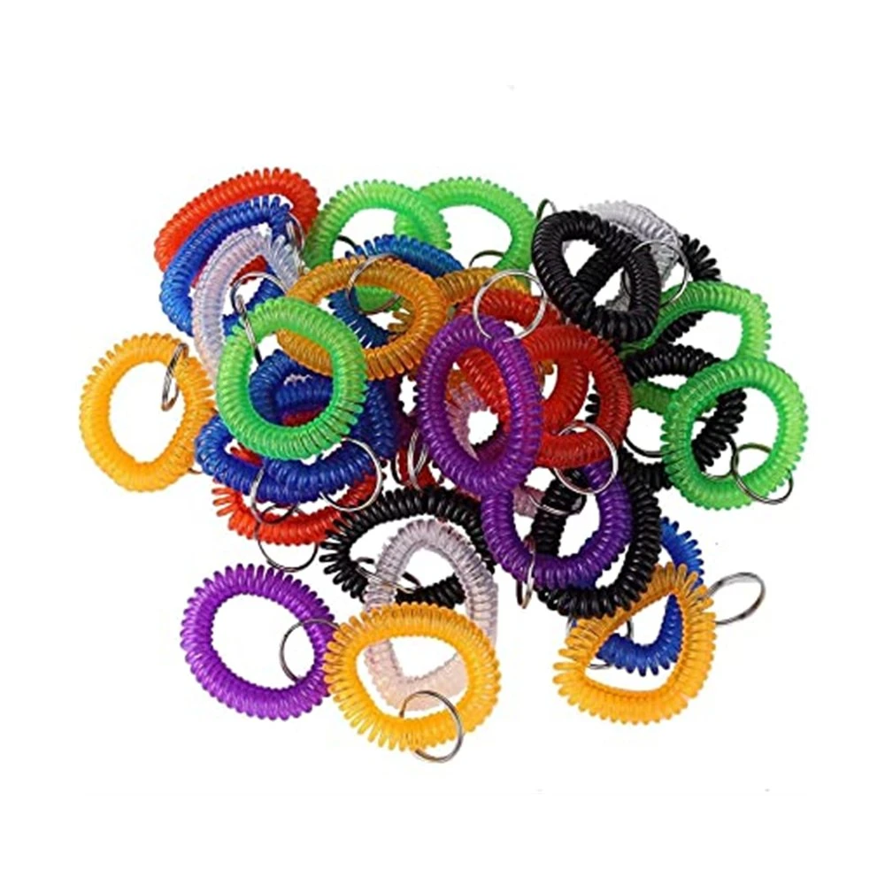 Colorful Wrist Coil Keychain Wristband Spiral Key Ring Bracelet Key Holder for Pool Gym ID Badge