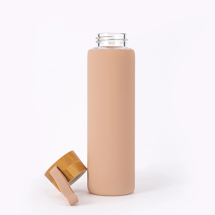 OEM ODM Bamboo Lid Glass Water Bottle with Silicone Sleeve