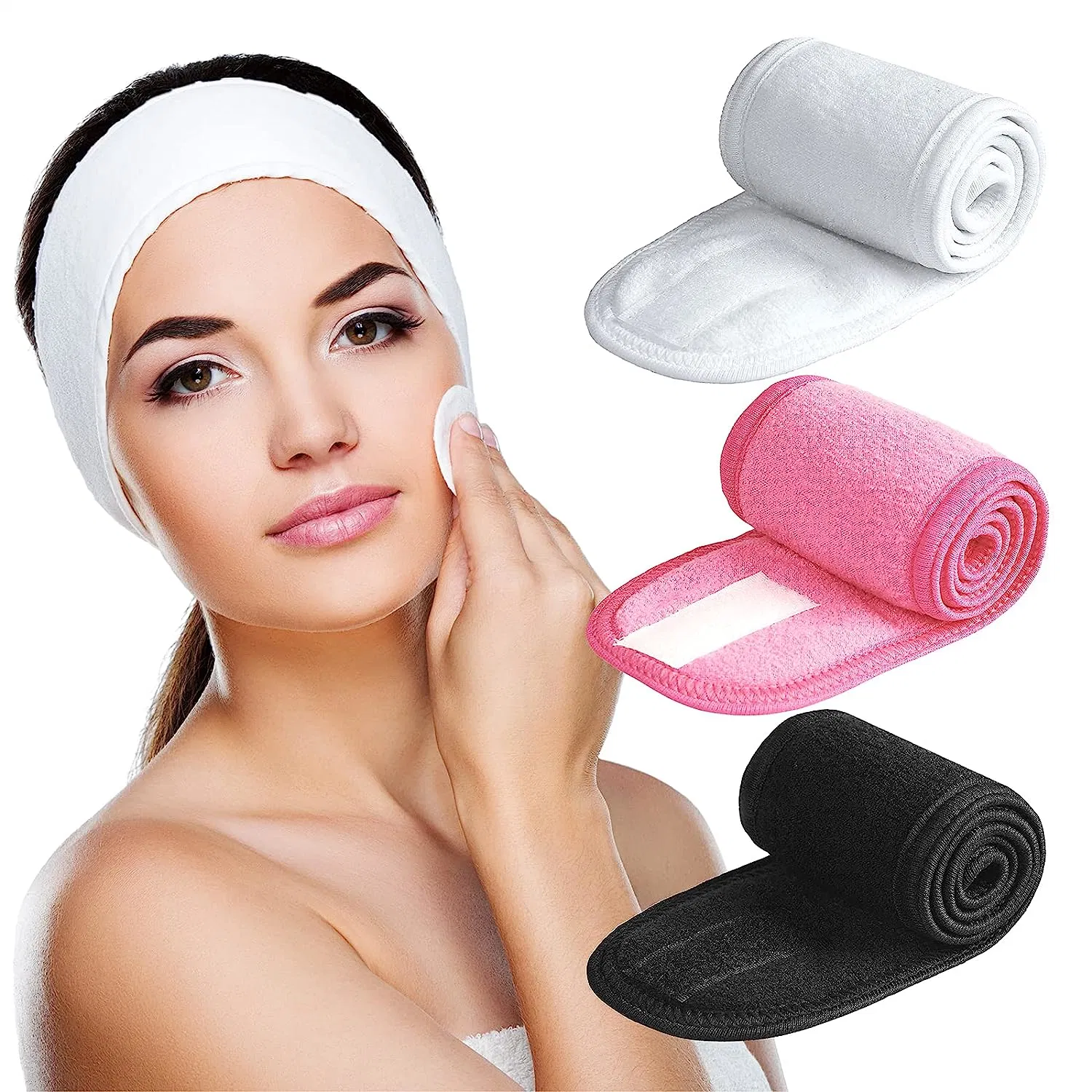 Commerce de gros microfibre sous étiquette privée forment des bandes de tête avec le logo de la bande de tête pour laver le visage Maquillage bandeau rose SPA