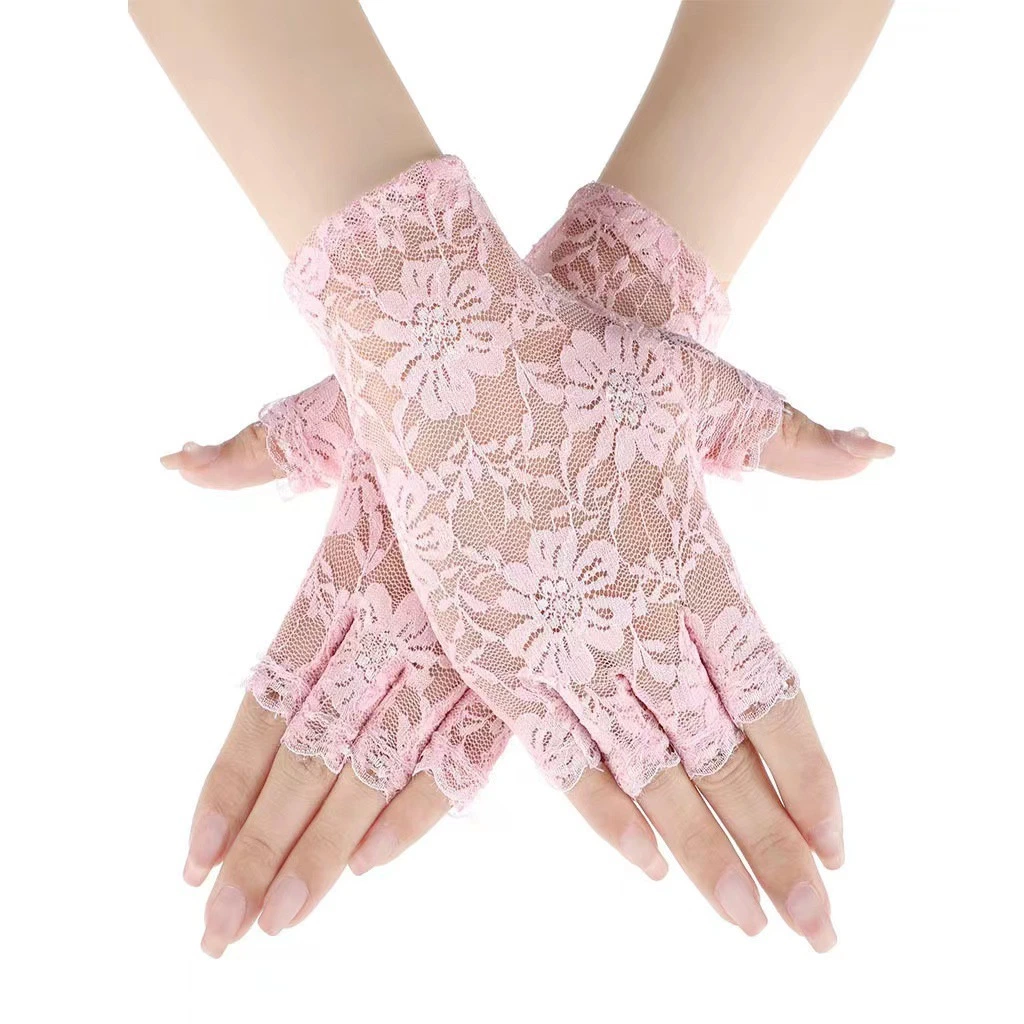 Ladies Short Lace Half Finger Lace Sun Protection Lace Wedding Ball Decoration Gloves