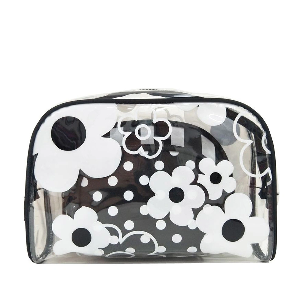 PU Material Transparent PVC Proof Water Silk Screen Printed Cosmetic Zipper Bag for Amazona