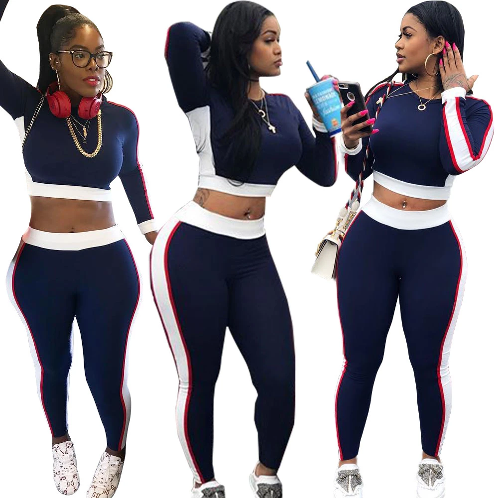 L285765 Fall Women Yoga Gym Fitness Set Female Running Tracksuit Crop Top and Pants