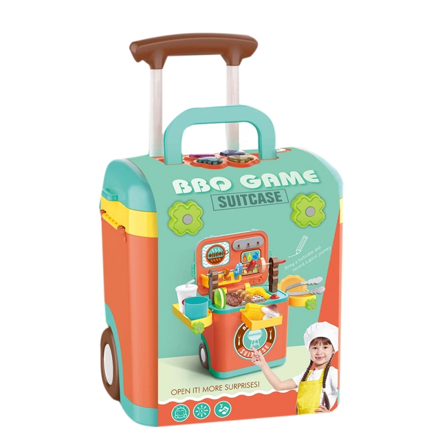 Whoesale Children Plastic 3 in 1 BBQ Game with Light and Sound Suitcase Table Pretend Play Toys Interesting Kids BBQ Set Toy