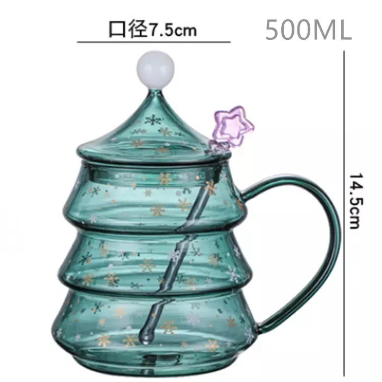 Borosilicate Glass Christmas Gifts Mugs Double Wall Glasschristmas Tree Design Drinking Cups with Stirrer