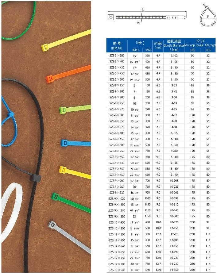 Códigos de barras de plástico bridas de colores Reusable bridas Premium 8*300 7,6*300mm Nylon66 bridas