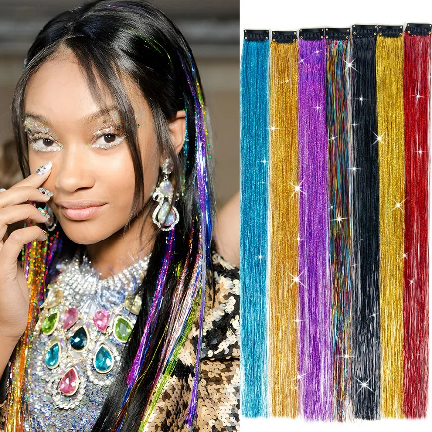 Alileader Fiesta de alta calidad y Lift Bling Bling brillante Tinsel Trenzado Rainbow Clip en la extensión del pelo