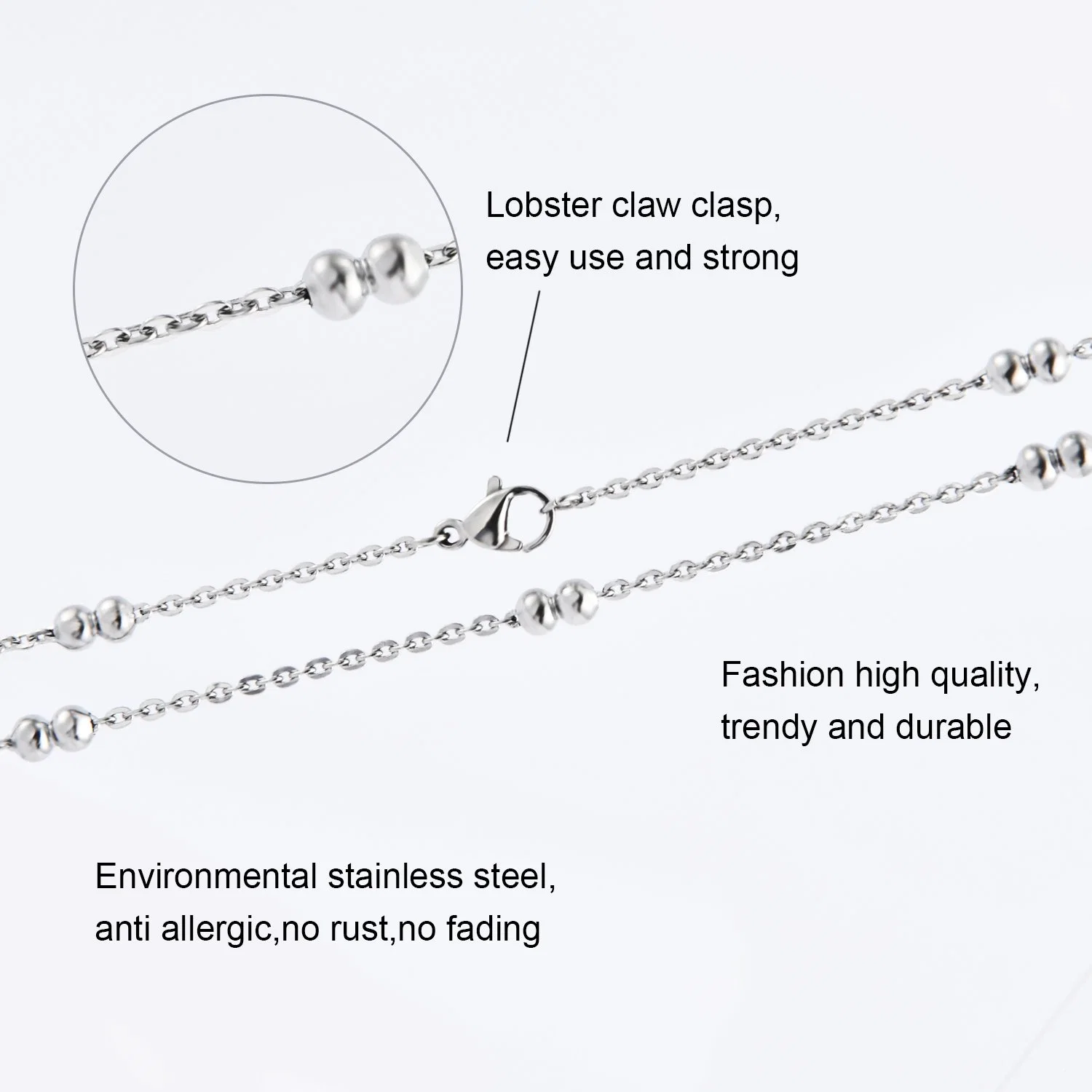 Fashion Hip-Hop Necklace Double Beads Cross Link Chains Jewelry for Glasses Masks Bracelets, Anklets Jewelry Design