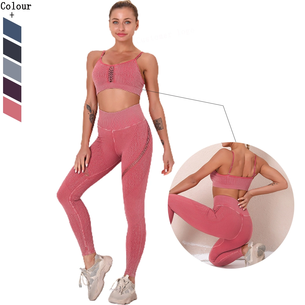 Vêtements de sport pour femmes, tenue de yoga, lavage tricoté, ensemble de fitness sans couture pour salle de sport.