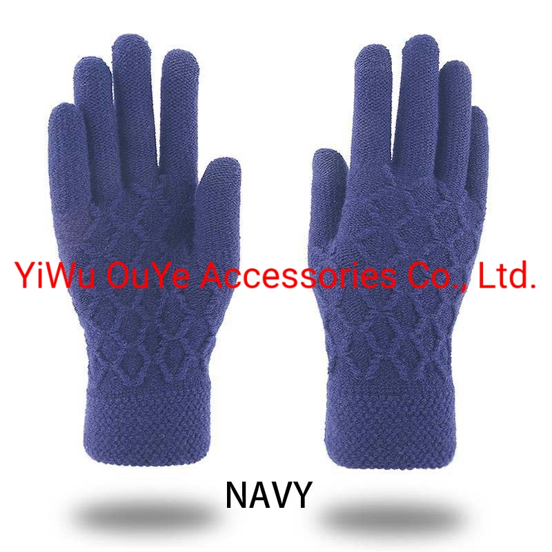 Winter Warm Soft Touchscreen Solid Color Jacquard Accessories Knitted Gloves