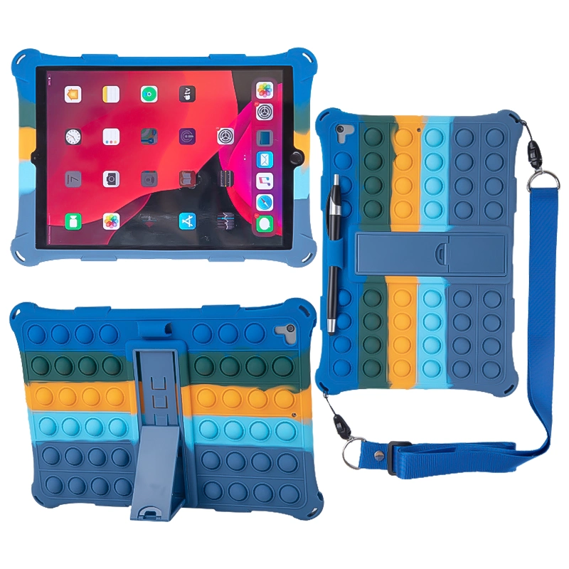 للأطفال اضغط فقاعة البوب fidget لعبة مع منصة الطي حقيبة من نوع Lanyard Silicone Tablet لأجهزة iPad PRO مقاس 10.5 بوصة 2020