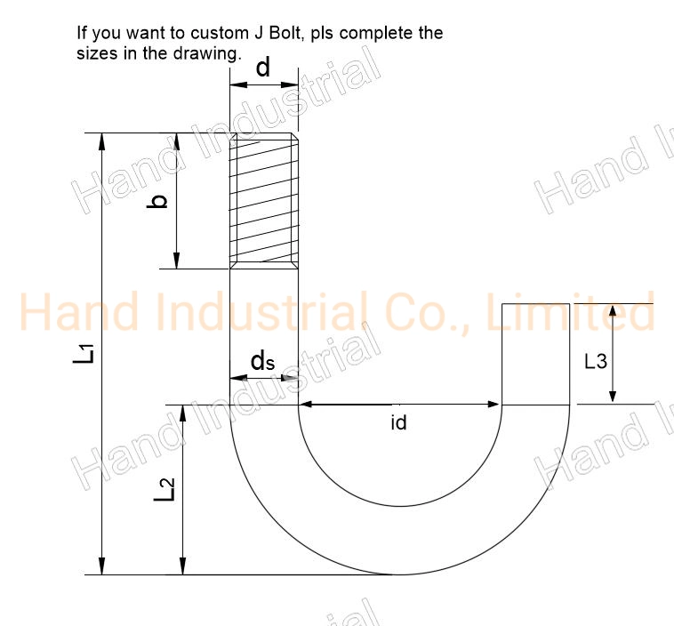 M3 M4 M6 M8 M10 M12 Stainless Steel 304 316 U Type Bedning L I Eye Hook Bolta2 A4 Carbon Steel Zinc Plated J Bolt