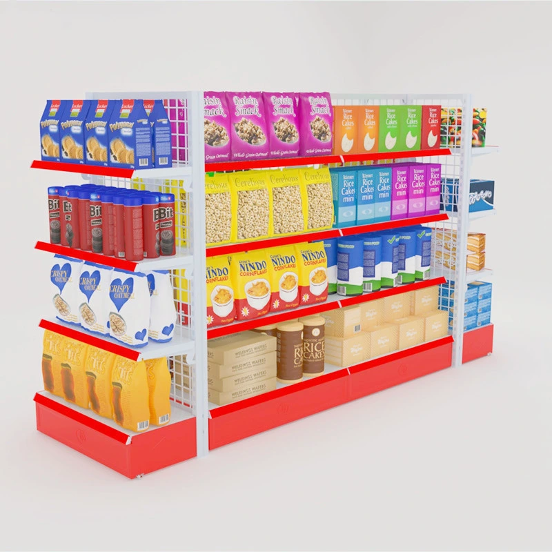 Hypermarket Display Stand Wire Mesh Back Panel Supermarket Shelves Steel Storage Racks