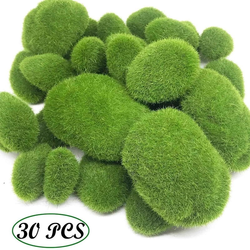 30pcs 3 Größe Künstlicher Moos Felsen Dekorative, grüne Moos Bälle, für Blumenarrangements Gärten und Basteln Promotion