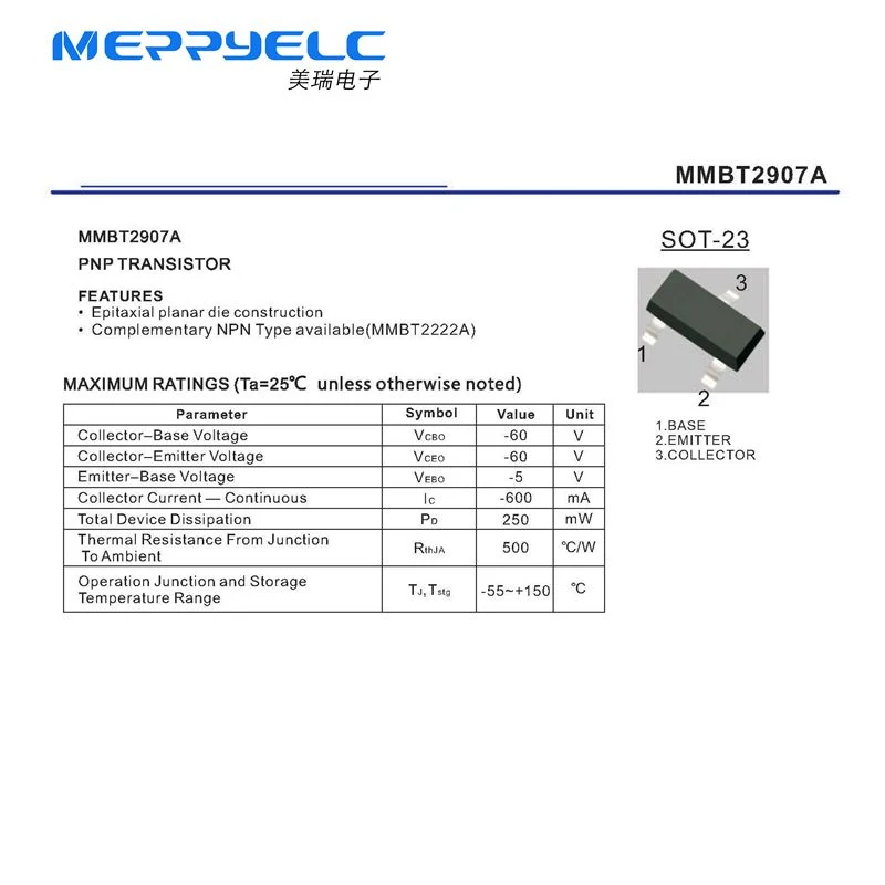 MMBT2907A SOT-23 PNP TRANSISTOR Diode Semiconductor Diode