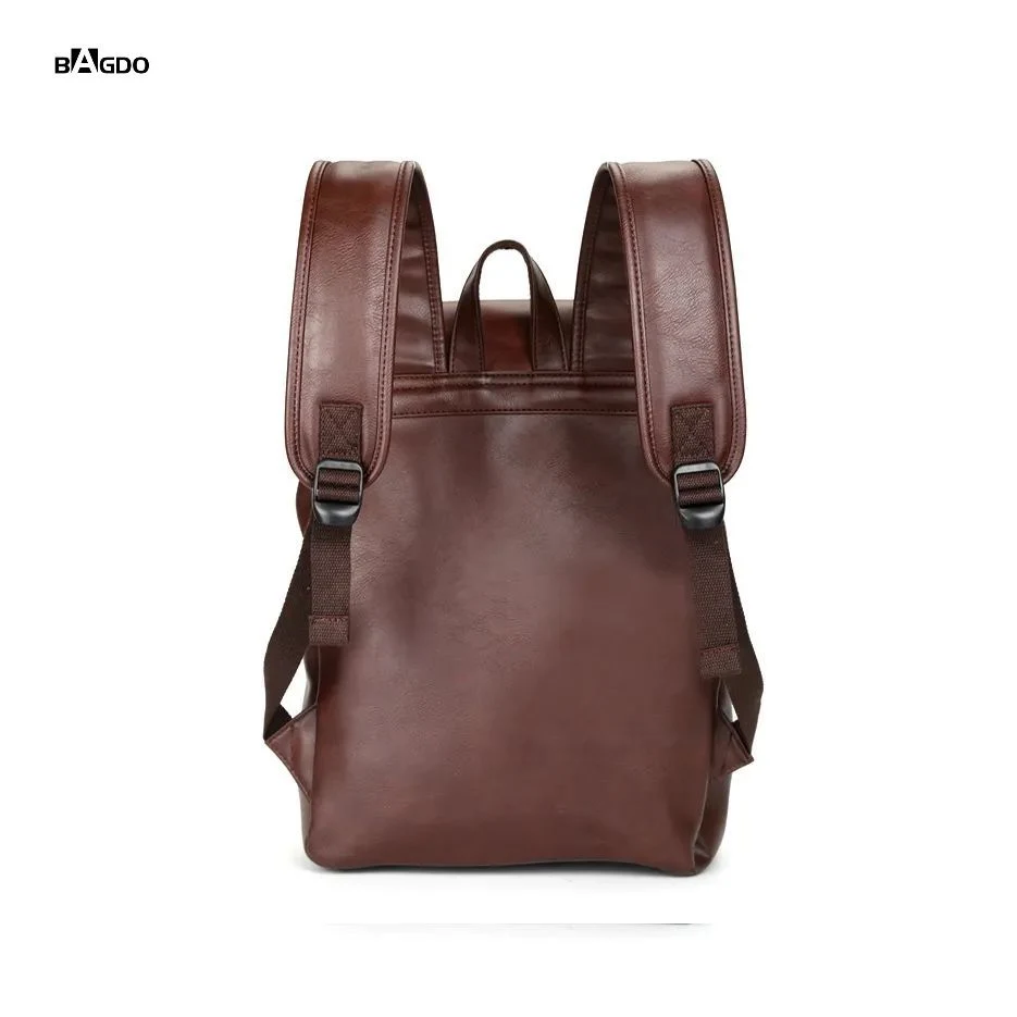 Good Quality Vintage Mens Vegan PU Backpack Synthetic Leather Laptop Rucksack