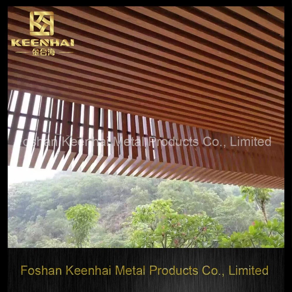 Outdoor Shelter Wood Grain Color U-Shaped Aluminum Slat Ceiling Suspended Baffle Ceiling Metal Ceiling (KH-MC-U8)