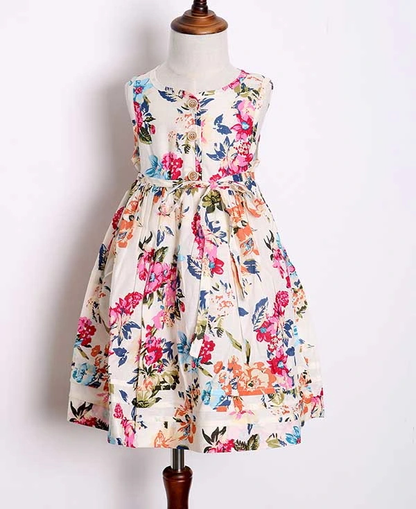 Latest Fancy Floral Printed Patterns Child Girl Dress Summer Cotton Dresses Kids Clothes