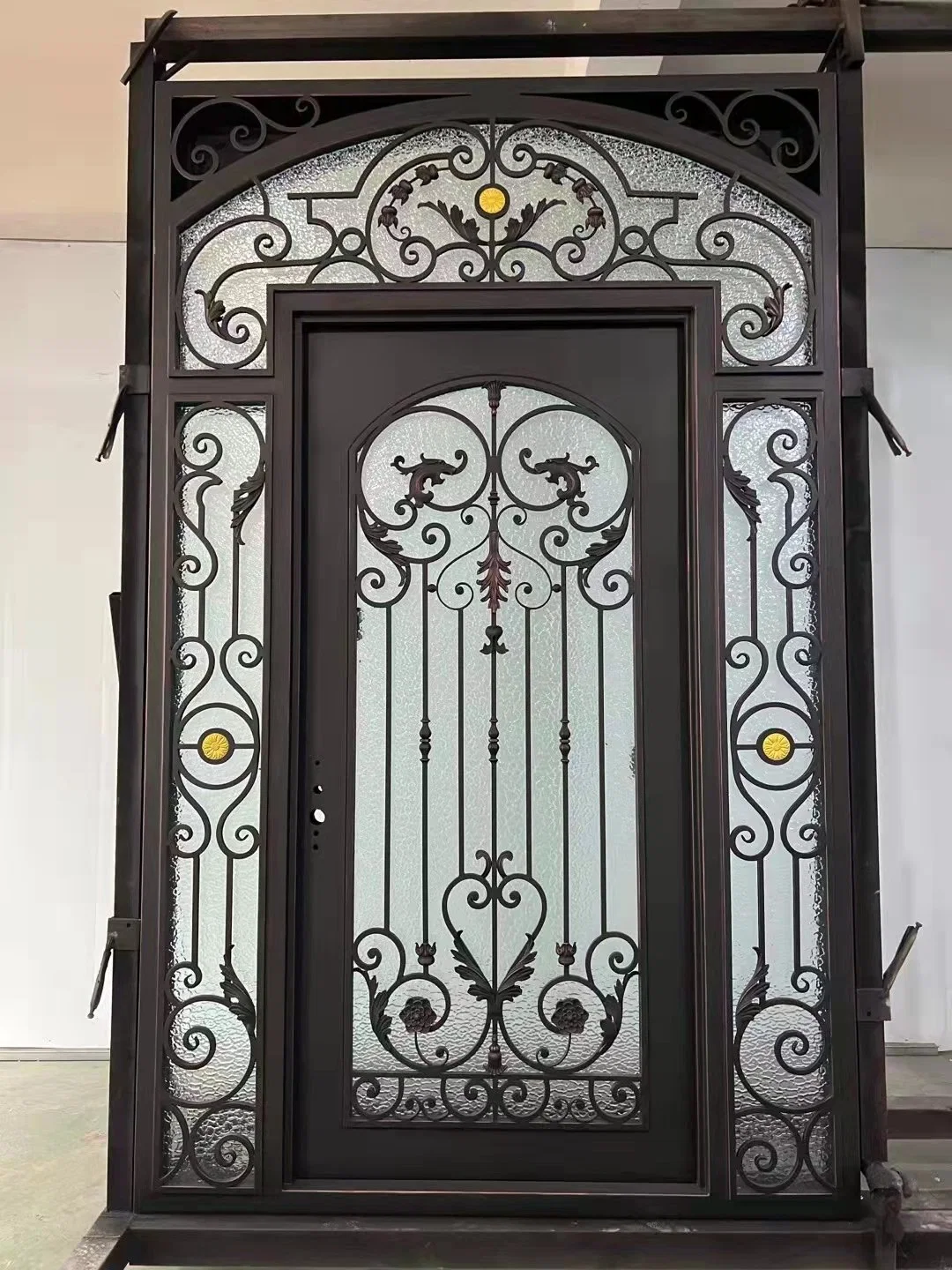 Hot Selling Latest Style Single Door Designs Modern Main Front Entry Door Wrought Iron Entrance Door with Side Window