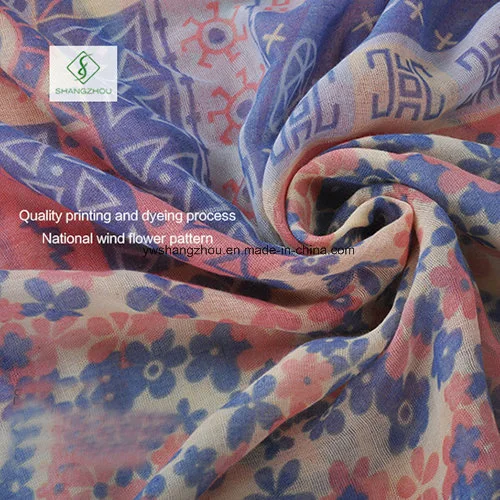 Fashion Lady Voile Scarves Multicolor Cotton Flower Printed Scarf Factory