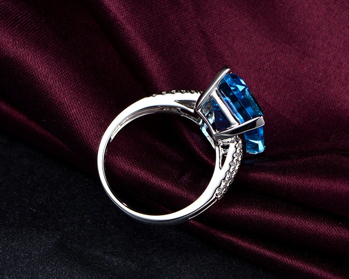 Topa Stone Plated 18K Sea Blue Mico Stone Square Sharp Multi-Colored Ring