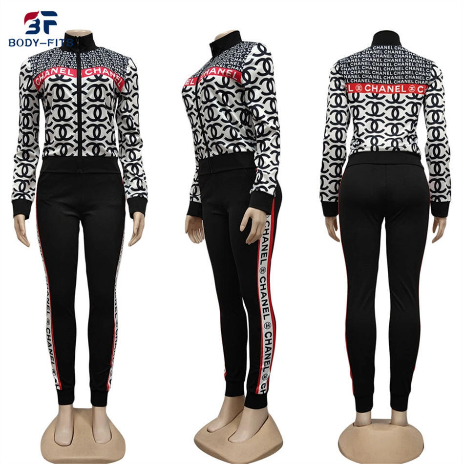 Personalisierbare Sweatshirt mit Reißverschluss Tracksuit Designer Print 2-teiliges Joggglaufanzug Anzug für Damen