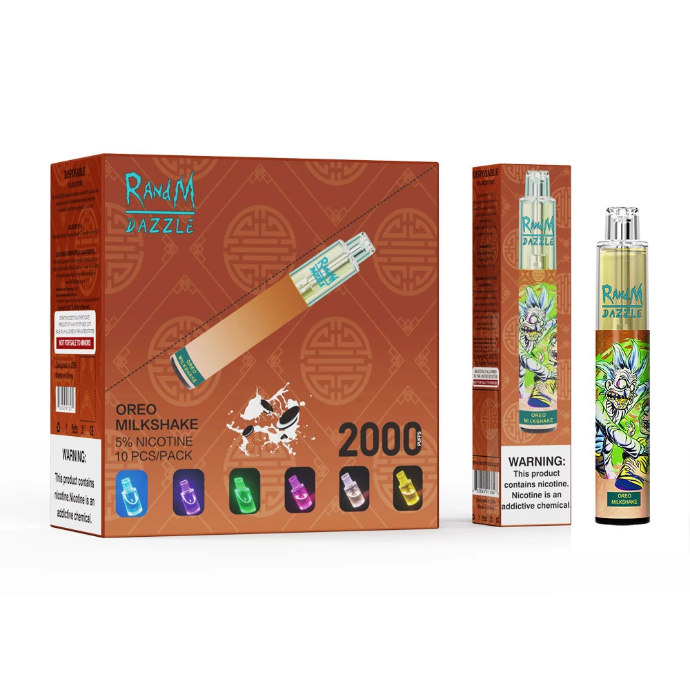 2022 populaire authentique à chaud Vente R et M Dazzle 2000 Puffs stylo Vape jetable 7 couleurs RVB lumière