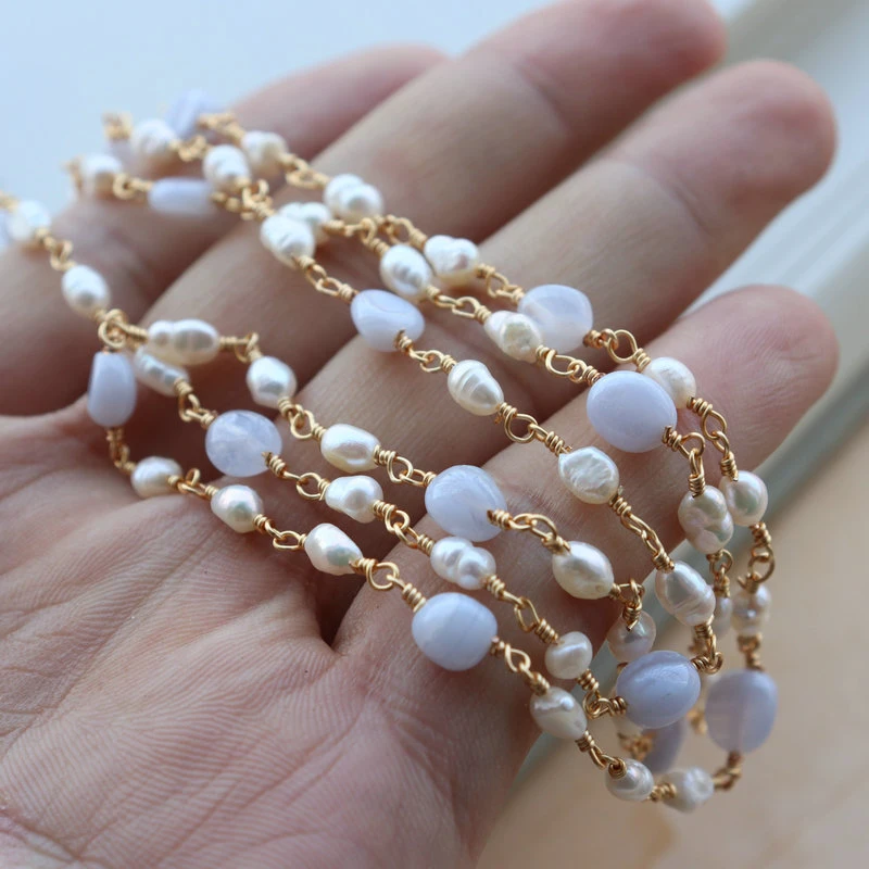 DIY Copper Plated 14K Gold Chain Natural Stone Gravel Pearl Glasses Garment Chain Accessories