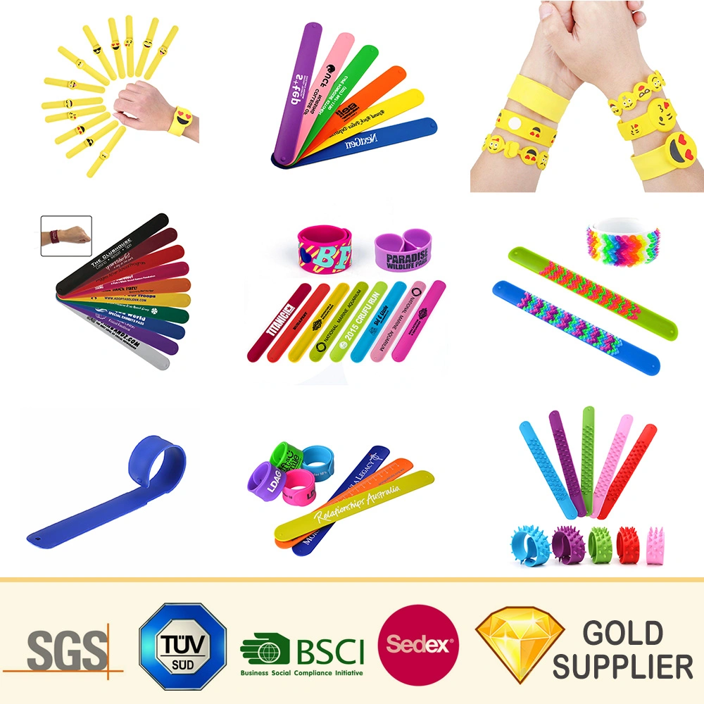Logotipo personalizado mayorista Pulsera Slap Goma PVC plástico reflectante de la moda de silicio de la banda de silicona LED Sequin Rainbow Kids Brazalete Broche de regalo de promoción de la regla