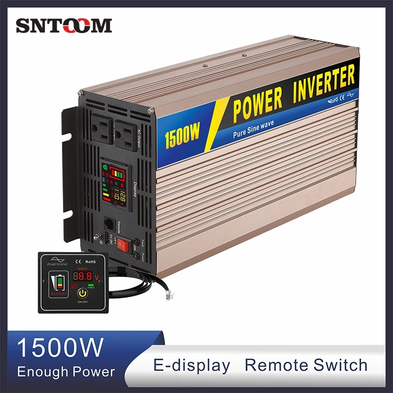 Home/Camping/Car/Truck Intelligent E-Display UPS EU Us Plug Pure Sine Wave Power Inverter 1500W Power Solar Supply