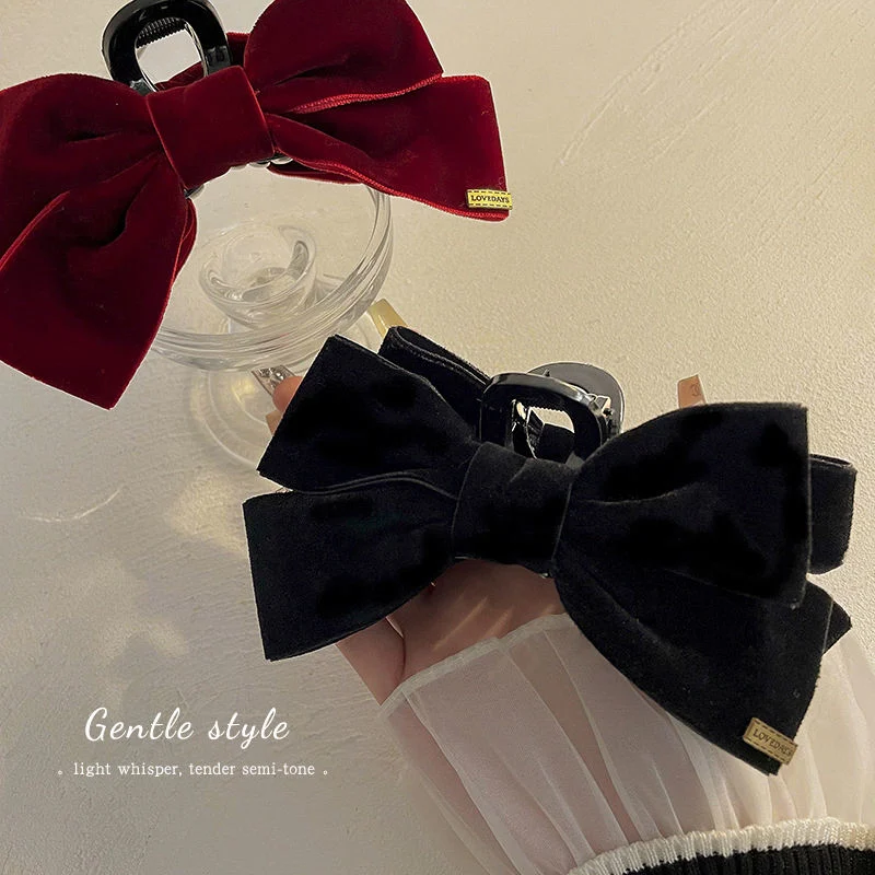 Fashion Elegant Red Velvet Bow Knot Hair Claw Clips