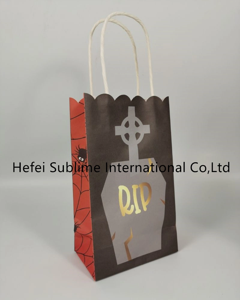 Halloween Diecut Kraft papel tratar sacos sacos sacos de papel para compras Em stock para embalagem promocional