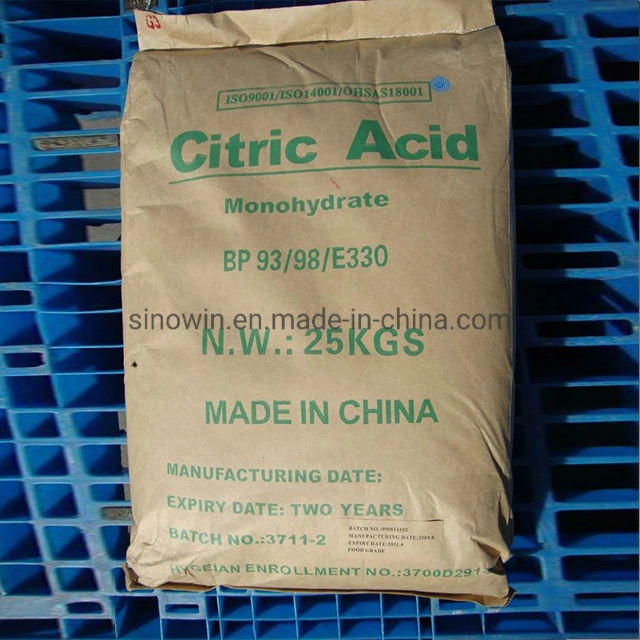 China 25kg Bag Food Grade 30-100 Mesh Monohydrate Anhydrous Citric Acid