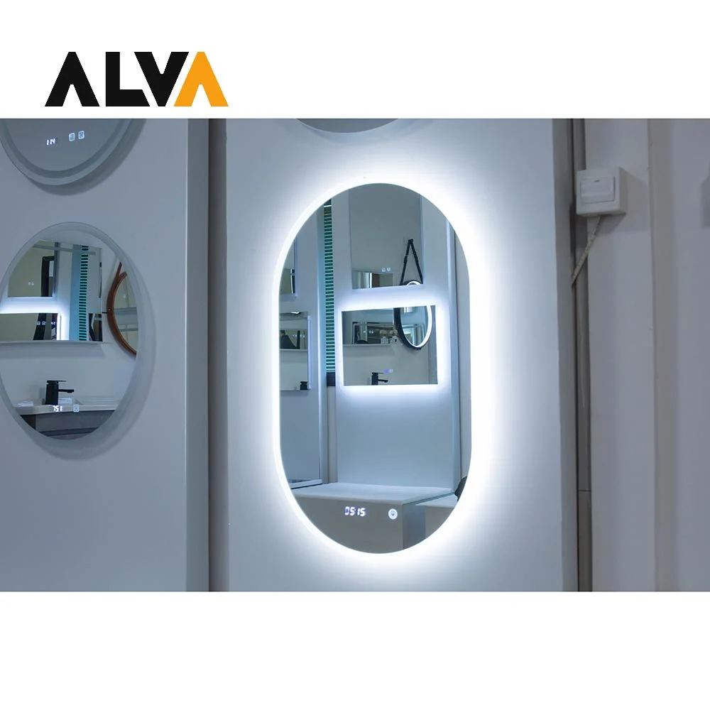 Hotel Home Decoration Wall Mounted LED Mirror Lamp 3CCT LED Clock Temperature Display Smart Touch on/ off Bathroom Mirror Makeup Mirror