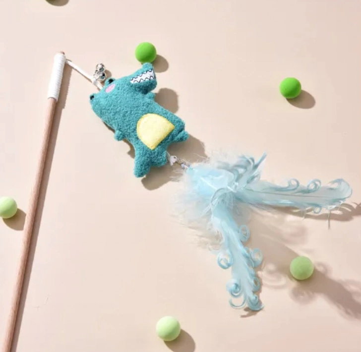 Lovely Design Plus Strawberry Dinosaur Shape Cat Teaser with Feather Toy