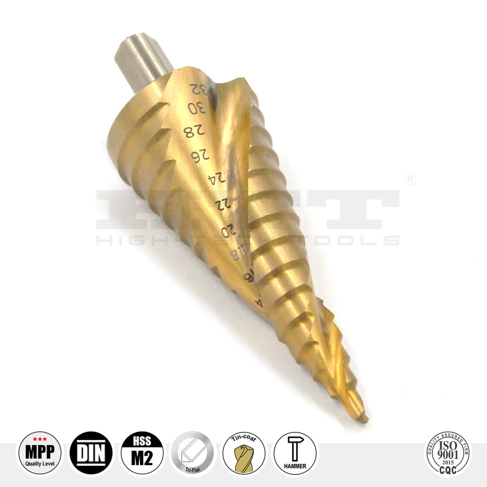 Premium Quality HSS M2 spiral Twist Step Drill Bit Tin-Coated Tri-Flat Shank for Metal Steel Stainless Steel Alloyed Unalloyed Non-Ferrous Metal