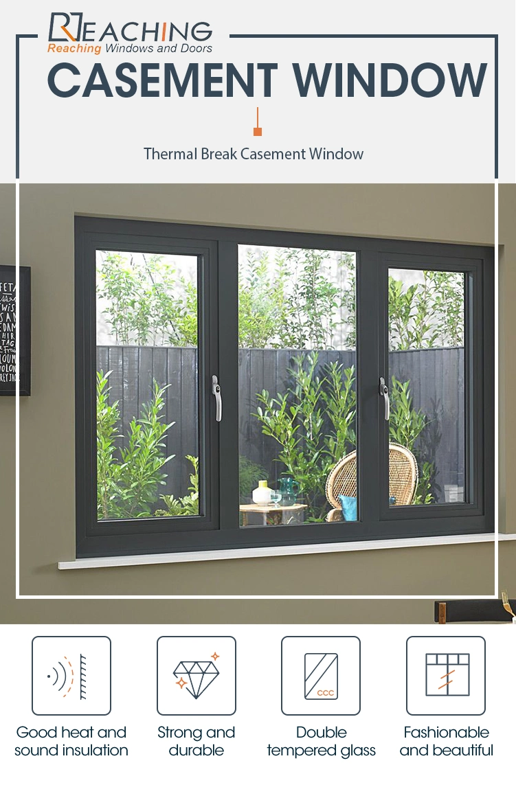 Nfrc Thermal Break Energy Saving Double Tempered Clear Glass Filled with Argon Gas Aluminum Casement Window for House