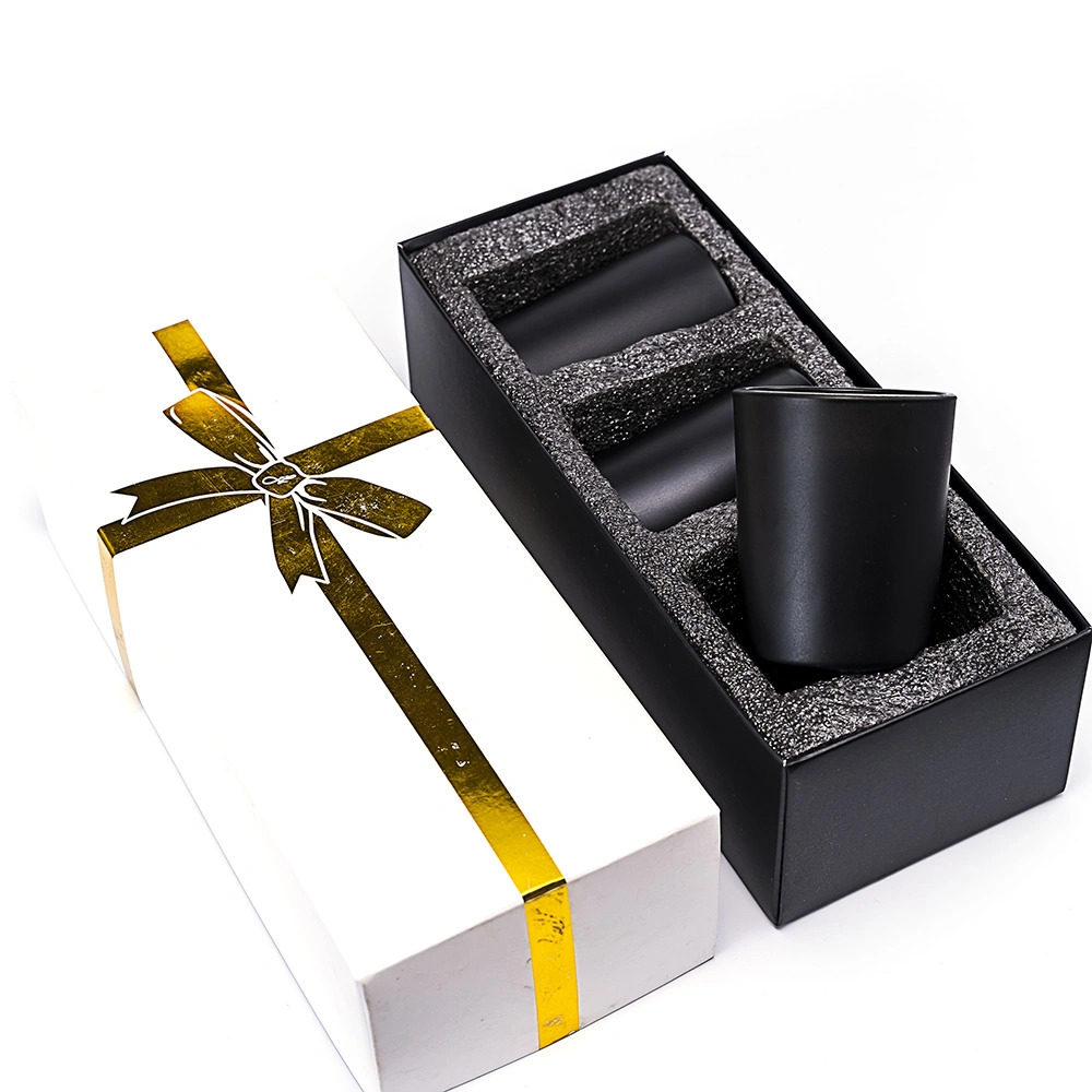 Decoração de luxo de Cera de Soja perfumada Mini Copo de vidro fosco Preto velas perfumadas Conjunto caixa de oferta para o banho e o corpo funciona