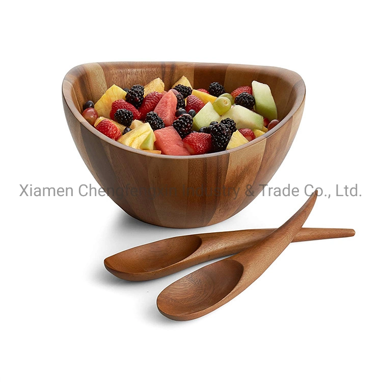 Food-Safe Oval Acacia Wood Deep Food Container Fruit Salad Mixing Bowl