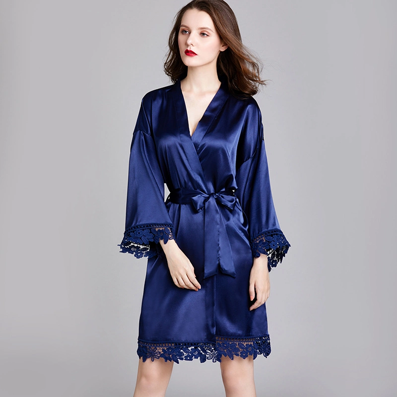 Pajamas Ladies Spring Summer Long Sleeve Large Size Ice Silk Home Robe Bathrobe