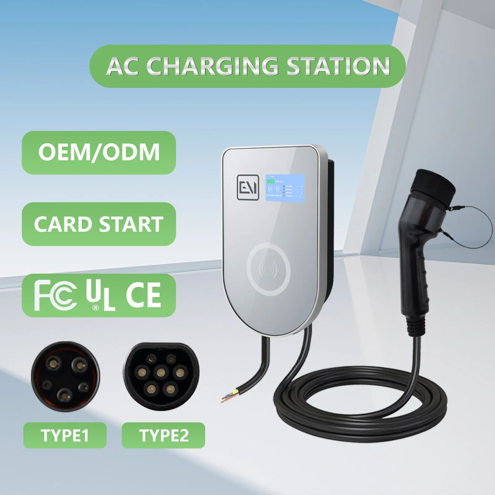 Champion Great Performance Type 2 7kw AC EV Charger Station with Swiping Card for Electric Car