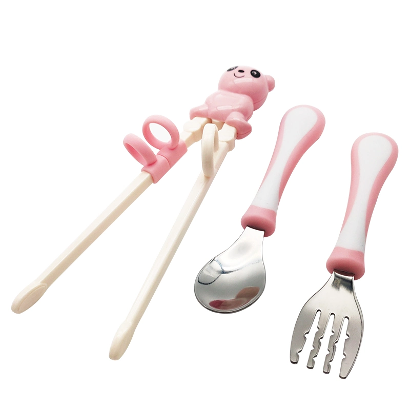 Hotsale Children Tableware Set Silicone Infant Children Practical Chopsticks Stainless Steel Spoon and Fork Dinner Set