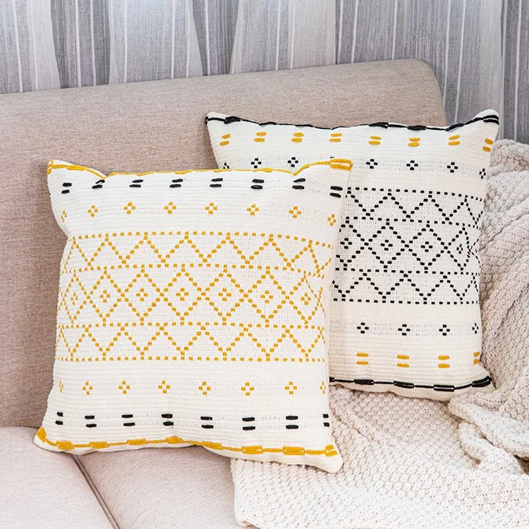 Simple Household Cotton Thread Woven Tufts Geometric Tassel Sofa Pillow Cushion Pillowcase